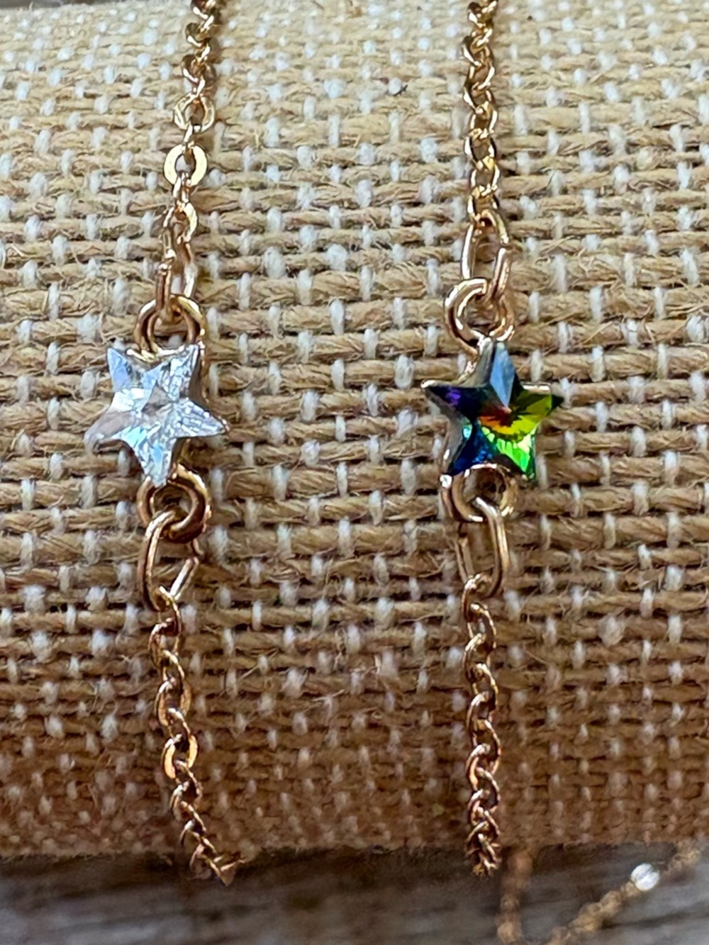 Delicate Star Gold Chain Necklace, Clear or Aurora Multicolored, new